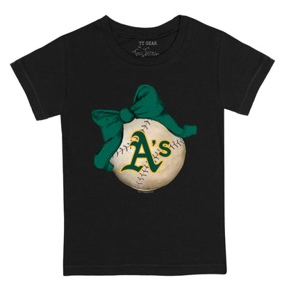 Athletics Tiny Turnip Youth Baseball Bow T-Shirt - Black