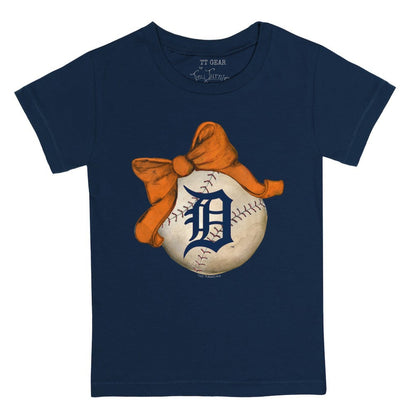 Detroit Tigers Tiny Turnip Youth Baseball Bow T-Shirt - Navy