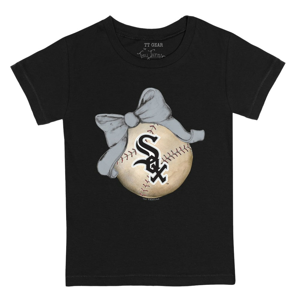 Chicago White Sox Tiny Turnip Youth Baseball Bow T-Shirt - Black