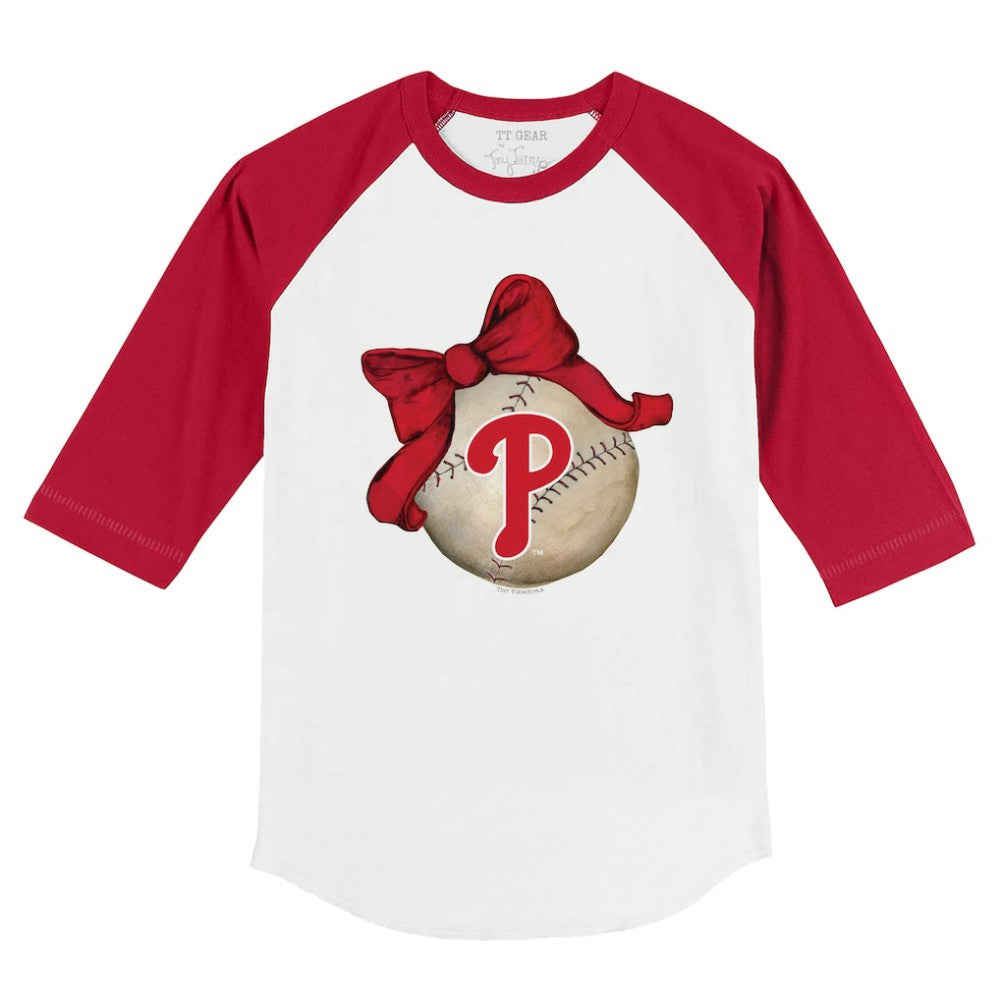 Philadelphia Phillies Tiny Turnip Youth Baseball Bow 3/4-Sleeve Raglan T-Shirt - White/Red
