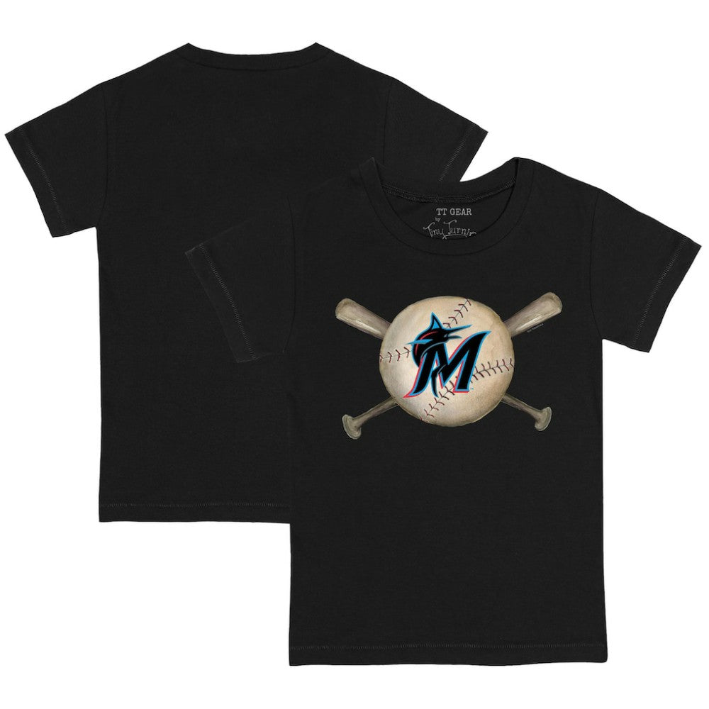 Miami Marlins Tiny Turnip Youth Baseball Cross Bats T-Shirt - Black