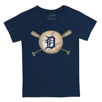 Detroit Tigers Tiny Turnip Youth Baseball Cross Bats T-Shirt - Navy