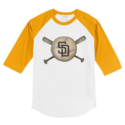 San Diego Padres Tiny Turnip Youth Baseball Cross Bats 3/4-Sleeve Raglan T-Shirt - White/Gold
