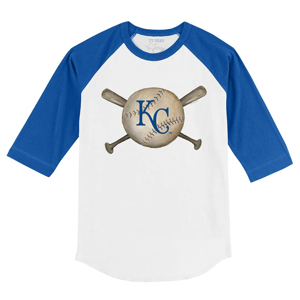 Kansas City Royals Tiny Turnip Youth Baseball Cross Bats 3/4-Sleeve Raglan T-Shirt - White/Royal