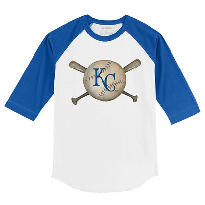 Kansas City Royals Tiny Turnip Youth Baseball Cross Bats 3/4-Sleeve Raglan T-Shirt - White/Royal