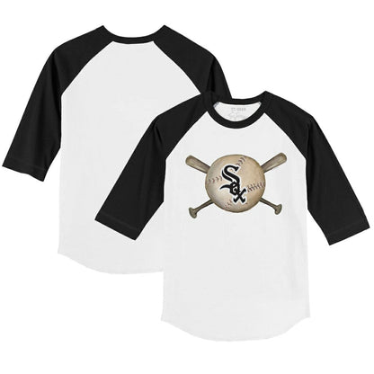 Chicago White Sox Tiny Turnip Youth Baseball Cross Bats 3/4-Sleeve Raglan T-Shirt - White/Black
