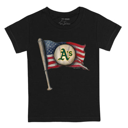 Athletics Tiny Turnip Youth Baseball Flag T-Shirt - Black