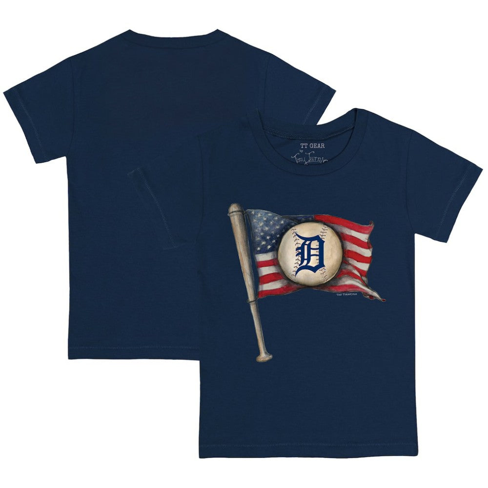Detroit Tigers Tiny Turnip Youth Baseball Flag T-Shirt - Navy