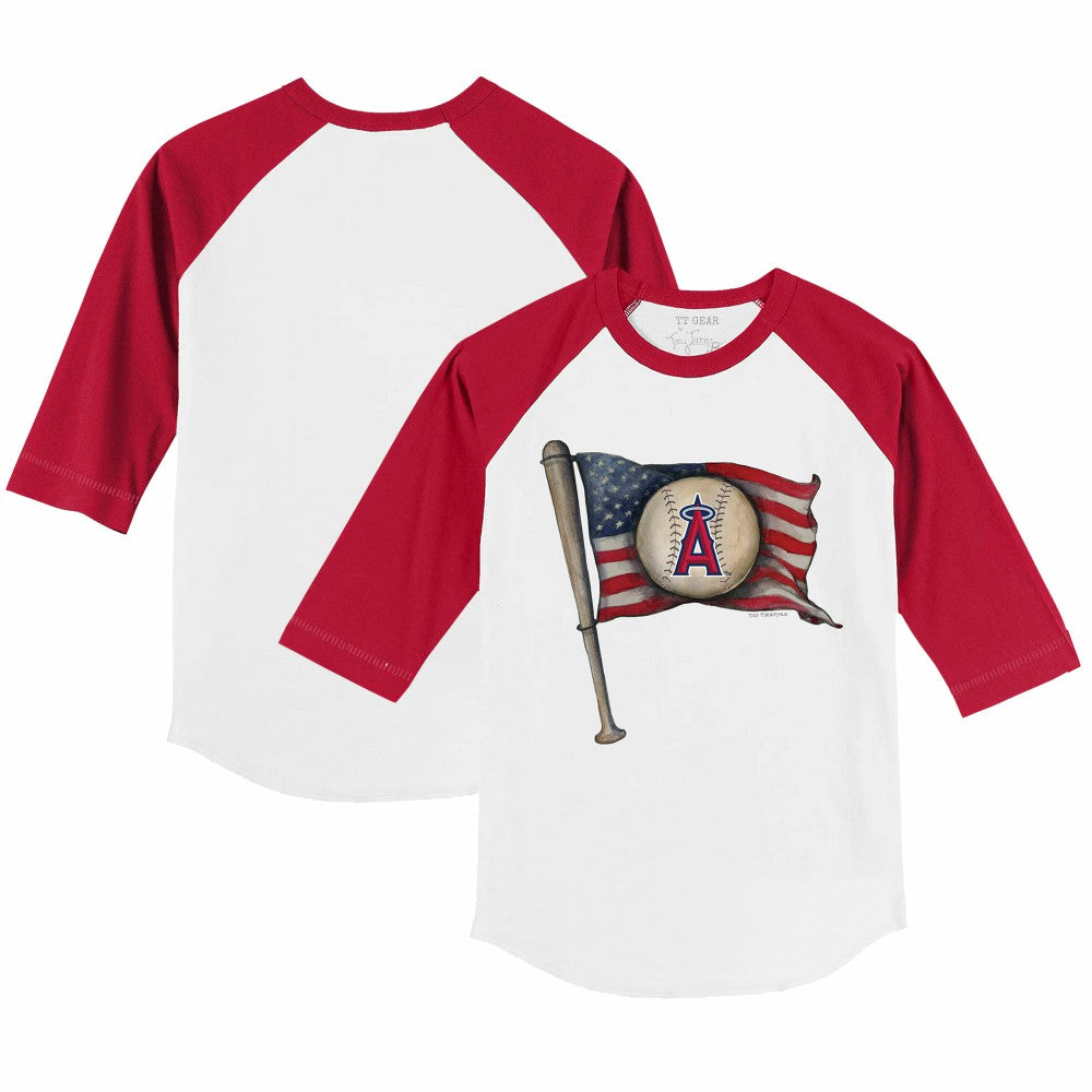Los Angeles Angels Tiny Turnip Youth Baseball Flag 3/4-Sleeve Raglan T-Shirt - White/Red