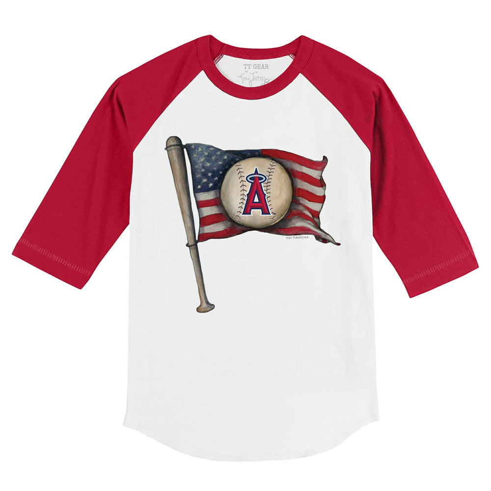 Los Angeles Angels Tiny Turnip Youth Baseball Flag 3/4-Sleeve Raglan T-Shirt - White/Red