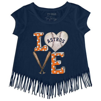 Houston Astros Tiny Turnip Girls Youth Baseball Love Fringe T-Shirt - Navy