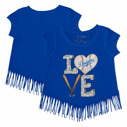 Los Angeles Dodgers Tiny Turnip Girls Youth Baseball Love Fringe T-Shirt - Royal