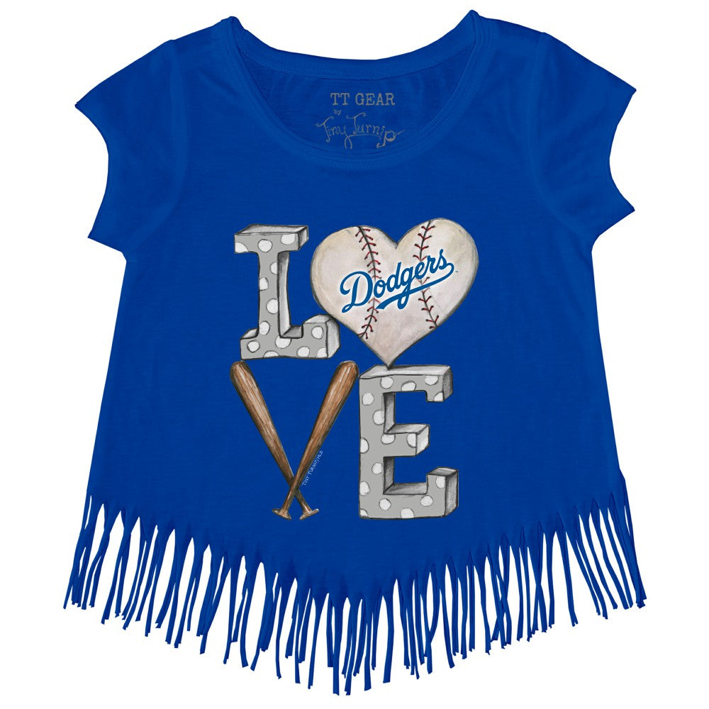 Los Angeles Dodgers Tiny Turnip Girls Youth Baseball Love Fringe T-Shirt - Royal