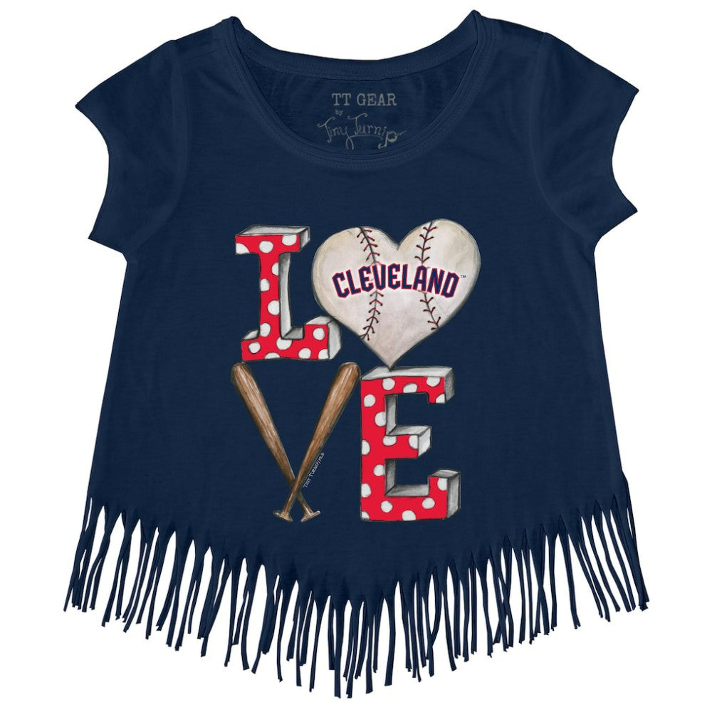 Cleveland Guardians Tiny Turnip Girls Youth Baseball Love Fringe T-Shirt - Navy