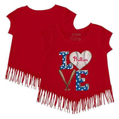 Philadelphia Phillies Tiny Turnip Girls Youth Baseball Love Fringe T-Shirt - Red