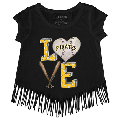 Pittsburgh Pirates Tiny Turnip Girls Youth Baseball Love Fringe T-Shirt - Black