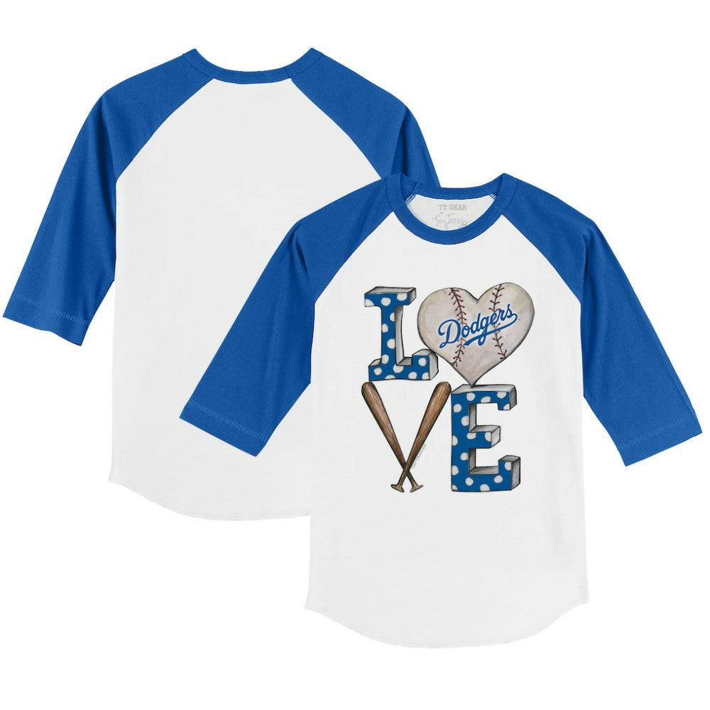Los Angeles Dodgers Tiny Turnip Youth Baseball Love 3/4-Sleeve Raglan T-Shirt - White/Royal