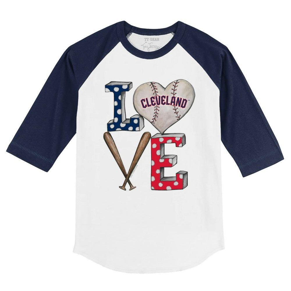 Cleveland Guardians Tiny Turnip Youth Baseball Love 3/4-Sleeve Raglan T-Shirt - White/Navy