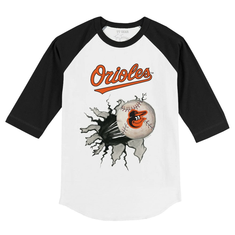 Baltimore Orioles Tiny Turnip Youth Baseball Tear 3/4-Sleeve Raglan T-Shirt - White/Black