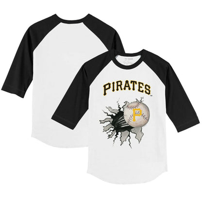 Pittsburgh Pirates Tiny Turnip Youth Baseball Tear 3/4-Sleeve Raglan T-Shirt - White/Black