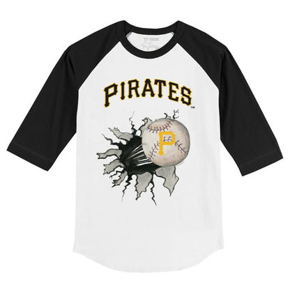Pittsburgh Pirates Tiny Turnip Youth Baseball Tear 3/4-Sleeve Raglan T-Shirt - White/Black