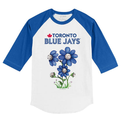Toronto Blue Jays Tiny Turnip Youth Blooming Baseballs 3/4-Sleeve Raglan T-Shirt - White/Royal