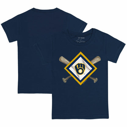 Milwaukee Brewers Tiny Turnip Youth Diamond Cross Bats T-Shirt - Navy