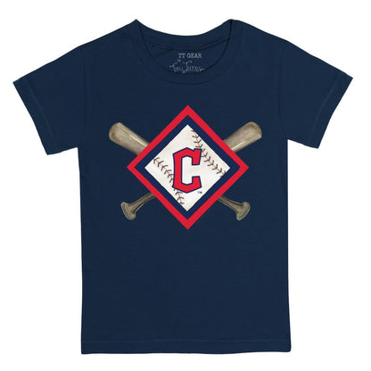 Cleveland Guardians Tiny Turnip Youth Diamond Cross Bats T-Shirt - Navy