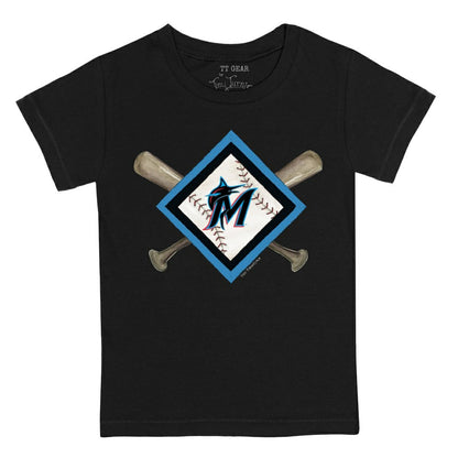 Miami Marlins Tiny Turnip Youth Diamond Cross Bats T-Shirt - Black