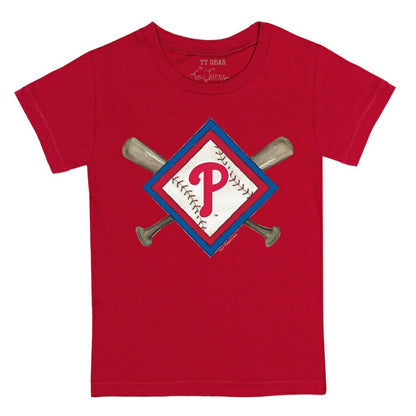 Philadelphia Phillies Tiny Turnip Youth Diamond Cross Bats T-Shirt - Red