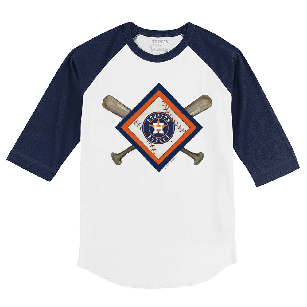 Houston Astros Tiny Turnip Youth Diamond Cross Bats 3/4-Sleeve Raglan T-Shirt - White/Navy