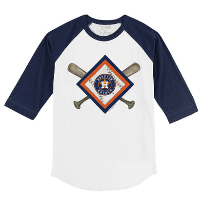 Houston Astros Tiny Turnip Youth Diamond Cross Bats 3/4-Sleeve Raglan T-Shirt - White/Navy