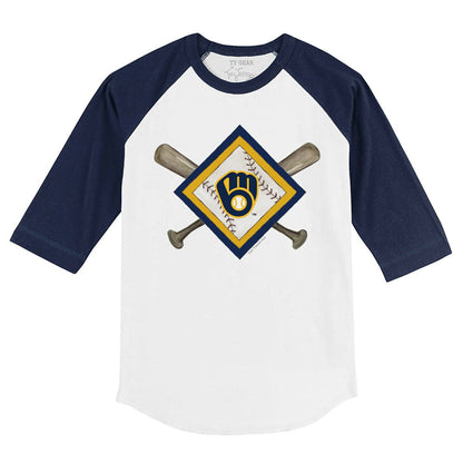 Milwaukee Brewers Tiny Turnip Youth Diamond Cross Bats 3/4-Sleeve Raglan T-Shirt - White/Navy