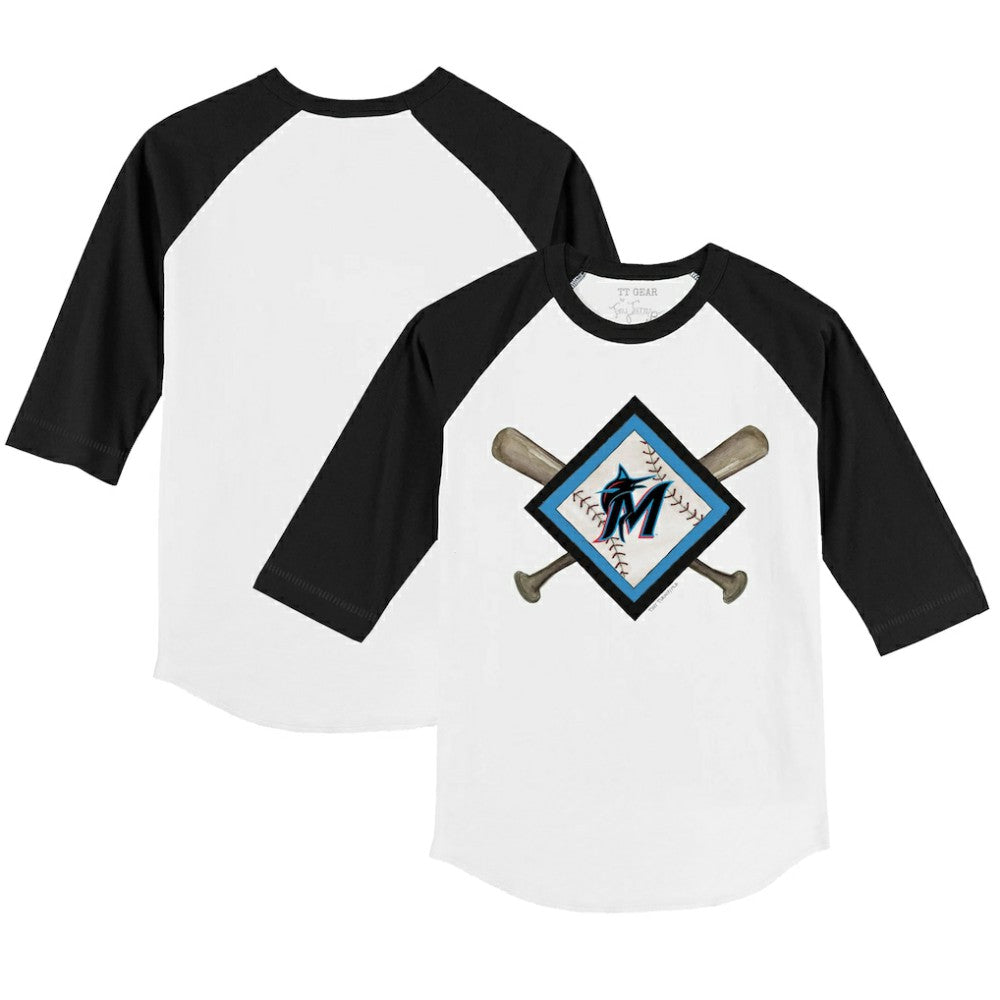 Miami Marlins Tiny Turnip Youth Diamond Cross Bats 3/4-Sleeve Raglan T-Shirt - White/Black