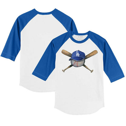 Los Angeles Dodgers Tiny Turnip Youth Hat Crossbats 3/4-Sleeve Raglan T-Shirt - White/Royal