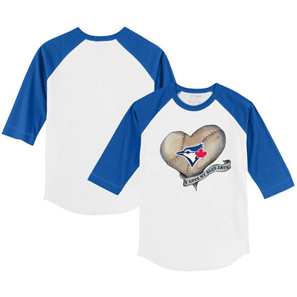 Toronto Blue Jays Tiny Turnip Youth Heart Banner 3/4-Sleeve Raglan T-Shirt - White/Royal