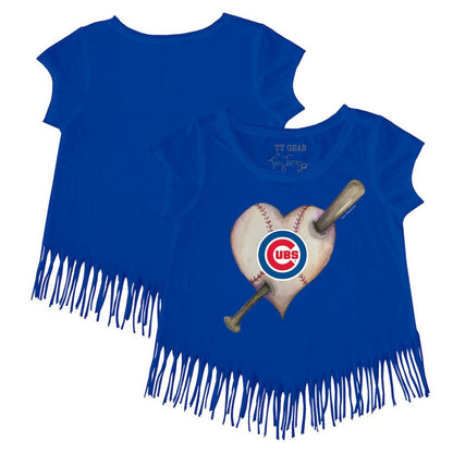 Chicago Cubs Tiny Turnip Girls Youth Heart Bat Fringe T-Shirt - Royal