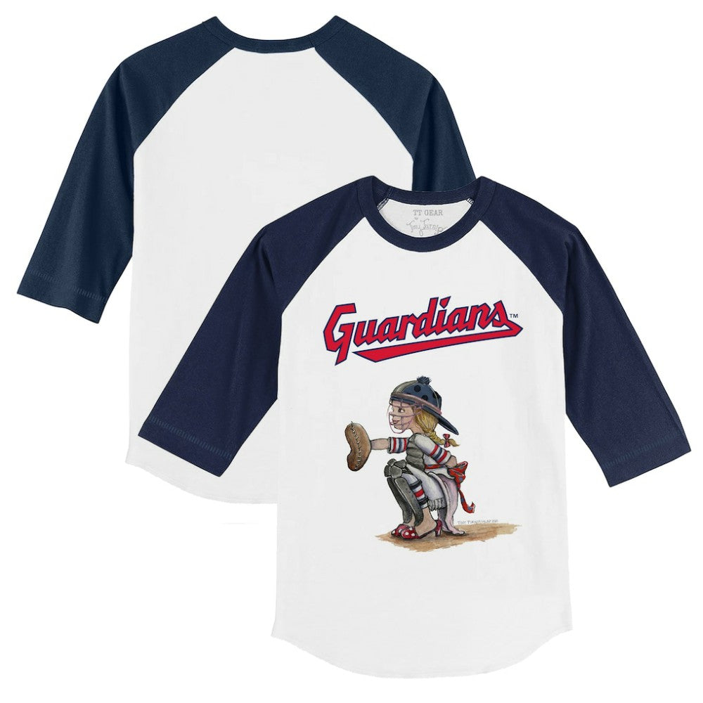Cleveland Guardians Tiny Turnip Youth Kate 3/4-Sleeve Raglan T-Shirt - White/Navy