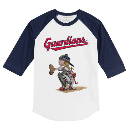 Cleveland Guardians Tiny Turnip Youth Kate 3/4-Sleeve Raglan T-Shirt - White/Navy