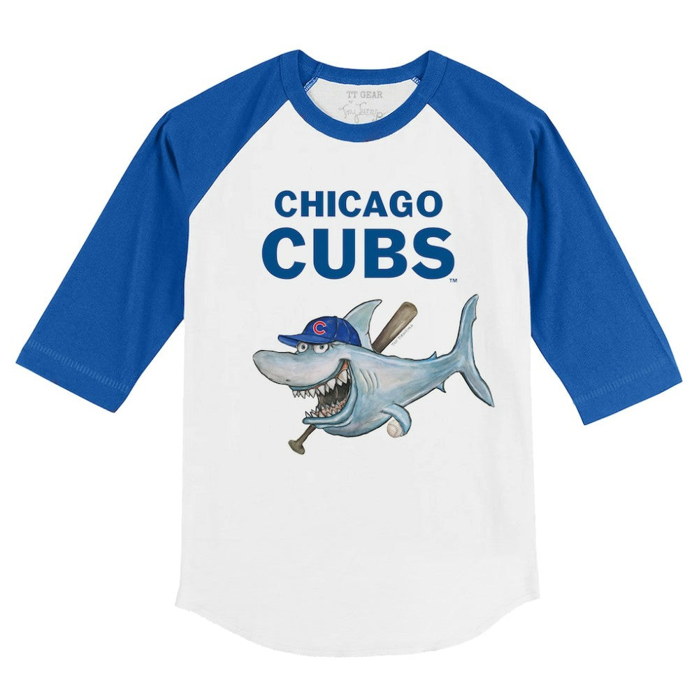 Chicago Cubs Tiny Turnip Youth Shark 3/4-Sleeve Raglan T-Shirt - White/Royal