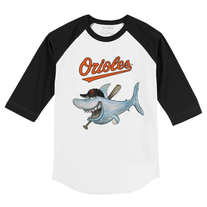 Baltimore Orioles Tiny Turnip Youth Shark 3/4-Sleeve Raglan T-Shirt - White/Black