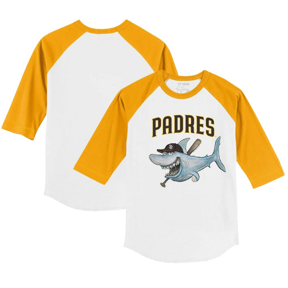 San Diego Padres Tiny Turnip Youth Shark 3/4-Sleeve Raglan T-Shirt - White/Gold