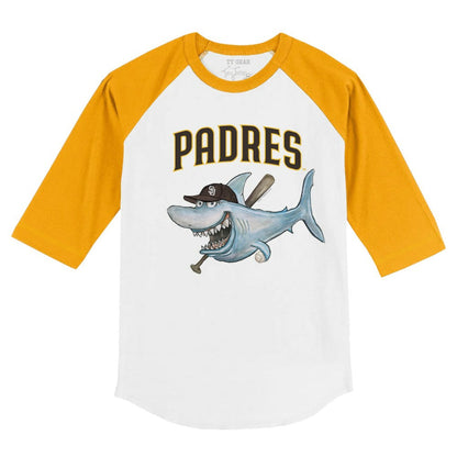 San Diego Padres Tiny Turnip Youth Shark 3/4-Sleeve Raglan T-Shirt - White/Gold