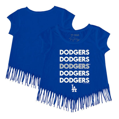 Los Angeles Dodgers Tiny Turnip Girls Youth Stacked Fringe T-Shirt - Royal