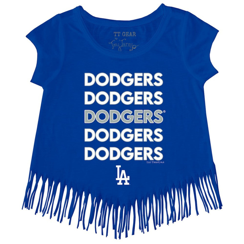Los Angeles Dodgers Tiny Turnip Girls Youth Stacked Fringe T-Shirt - Royal