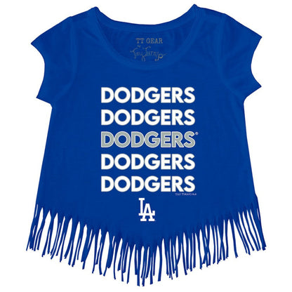 Los Angeles Dodgers Tiny Turnip Girls Youth Stacked Fringe T-Shirt - Royal