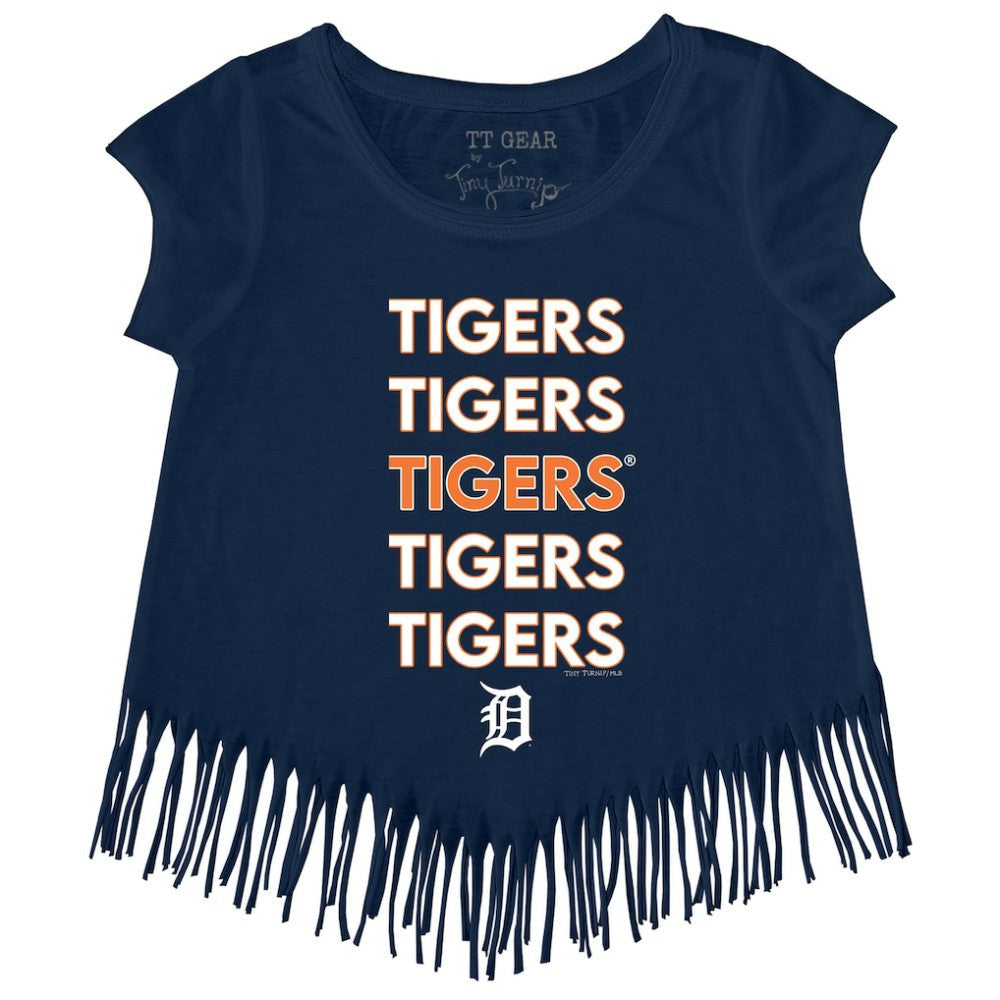 Detroit Tigers Tiny Turnip Girls Youth Stacked Fringe T-Shirt - Navy