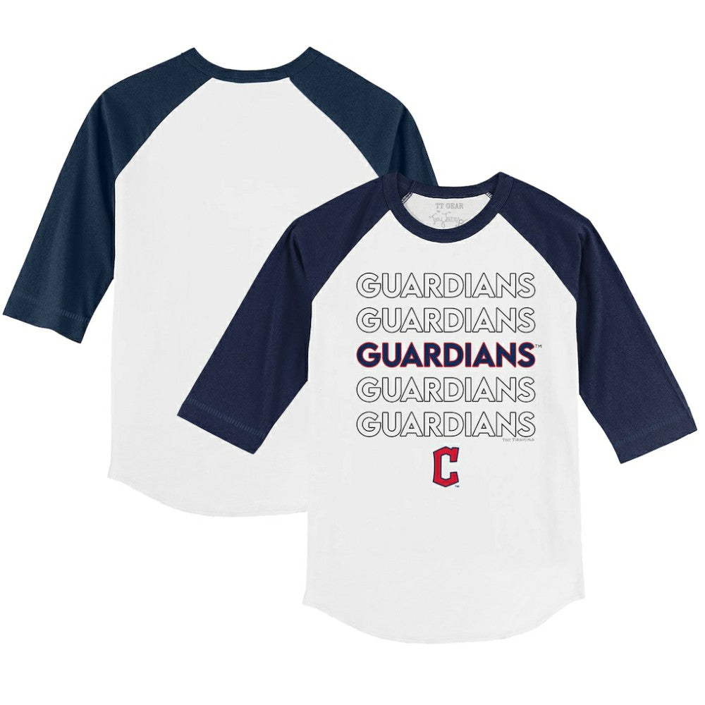 Cleveland Guardians Tiny Turnip Youth Stacked 3/4-Sleeve Raglan T-Shirt - White/Navy