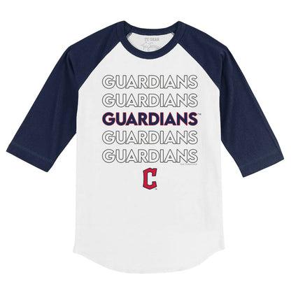 Cleveland Guardians Tiny Turnip Youth Stacked 3/4-Sleeve Raglan T-Shirt - White/Navy