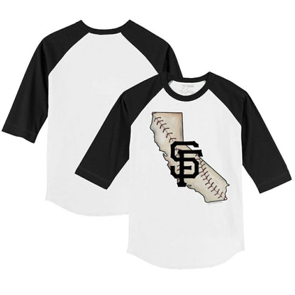 San Francisco Giants Tiny Turnip Youth State Outline 3/4-Sleeve Raglan T-Shirt - White/Black